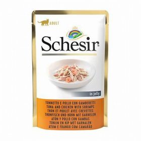 Schesir 85 gr Ton Balıklı Tavuklu ve Karides Yetişkin Kedi Pouch Konserve