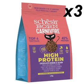 Schesir Born Carnivore 3 x 1.25 kg Tavuklu Somonlu ve Ringa Balıklı Tahılsız Kuru Kedi Maması