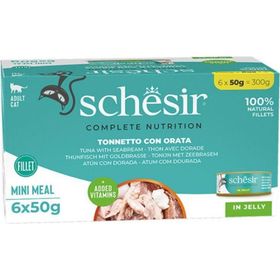 Schesir Jöle İçinde Ton Balığı ve Çipuralı Yetişkin 6x50 gr Konserve Kedi Maması