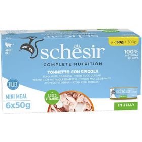 Schesir Jöle İçinde Ton Balığı ve Levrekli Yetişkin 6x50 gr Konserve Kedi Maması