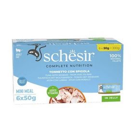 Schesir Jöle İçinde Ton Balığı ve Levrekli Yetişkin 6x50 gr Konserve Kedi Maması