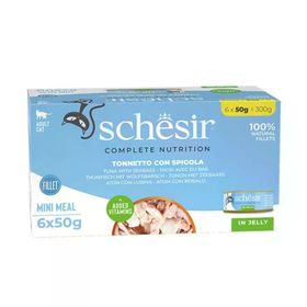 Schesir Jöle İçinde Ton Balığı ve Levrekli Yetişkin 6x50 gr Konserve Kedi Maması