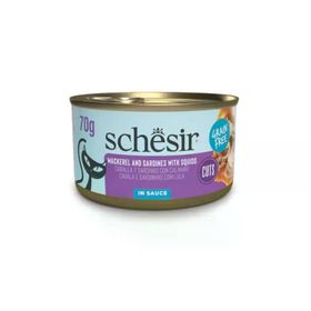 Schesir Sos İçinde Kalamar Uskumru ve Sardalyalı Yetişkin 70 gr Kedi Konservesi
