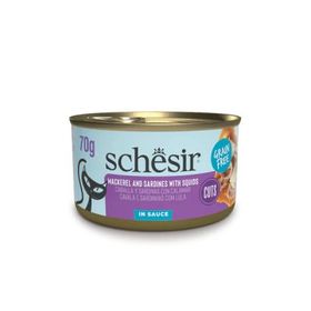 Schesir Sos İçinde Kalamar Uskumru ve Sardalyalı Yetişkin 70 gr Kedi Konservesi