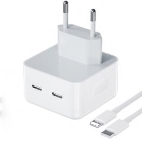 Schitec Apple Uyumlu 35W Beyaz Yeni Nesil Çift Type C Port Compact Çıkışlı Kablolu Ev Tipi Şarj Aleti