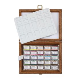 Schmincke 74524 Horadam Aquarell Ahşap Kutu Artist 24 x Tam Tablet Sulu Boya Seti