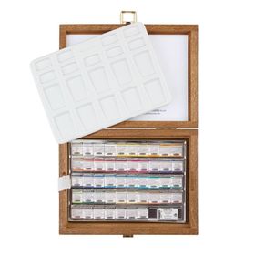 Schmincke 74548 Horadam Aquarell 48 Yarım Tablet Ahşap Kutu Artist Sulu Boya Seti