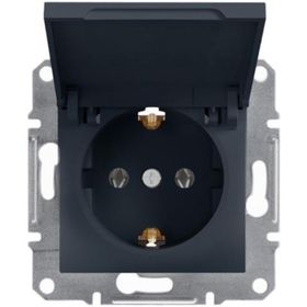 Schneider 3606480729553 Electric EPH3100171 Asfora Antrasit Kapaklı Yan Topraklamalı Tekli Priz Çerçevesiz