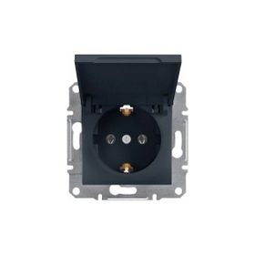 Schneider 3606480729553 Electric EPH3100171 Asfora Antrasit Kapaklı Yan Topraklamalı Tekli Priz Çerçevesiz