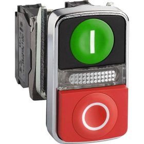 Schneider Electric XB4BW73731B5 Yeşil //Kırmızı Çıkık Işıklı Çift Başlıklı Ø22 1Na+1Nk 24V Buton