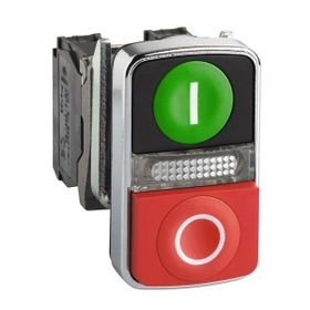 Schneider Electric XB4BW73731B5 Yeşil //Kırmızı Çıkık Işıklı Çift Başlıklı Ø22 1Na+1Nk 24V Buton