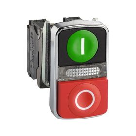 Schneider Electric XB4BW73731B5 Yeşil //Kırmızı Çıkık Işıklı Çift Başlıklı Ø22 1Na+1Nk 24V Buton