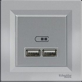Schneider EPH2700261 2.1A Type A Çerçeveli Asfora Plus Alüminyum USB Şarj Prizi