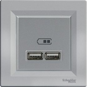 Schneider EPH2700261 Asfora 2li 21 Alüminyum Çerçeveli USB Prizi