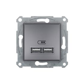 Schneider EPH2700262 2'li 2.1A Asfora Çelik Usb Prizi