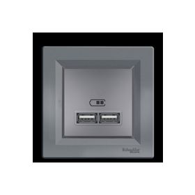 Schneider EPH2700262 2'li 2.1A Asfora Çelik Usb Prizi