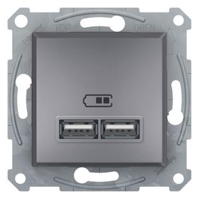 Schneider EPH2700262 2'li 2.1A Asfora Çelik Usb Prizi