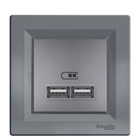 Schneider EPH2700262 2'li 2.1A Asfora Çelik Usb Prizi