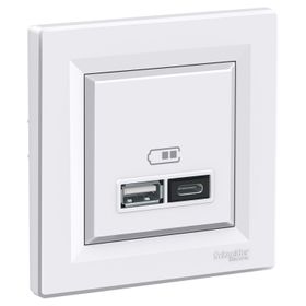 Schneider EPH2700321 2.4A Type A+C Çerçeveli - Asfora Beyaz USB Şarj Prizi