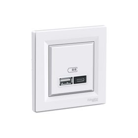 Schneider EPH2700321 2.4A Type A+C Çerçeveli - Asfora Beyaz USB Şarj Prizi