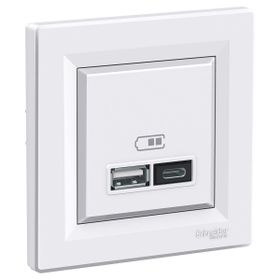 Schneider EPH2700321 2.4A Type A+C Çerçeveli - Asfora Beyaz USB Şarj Prizi