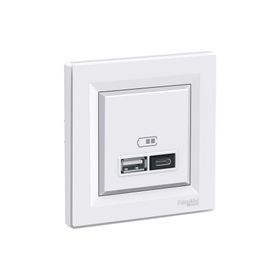 Schneider EPH2700321 2.4A Type A+C Çerçeveli - Asfora Beyaz USB Şarj Prizi