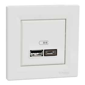 Schneider EPH2700321 Asfora 2li 2.4 Beyaz Çerçeveli USB Prizi