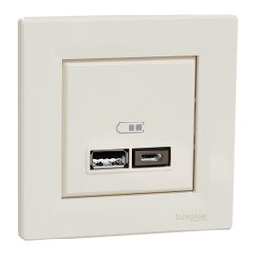 Schneider EPH2700323 Asfora 2li 2.4 Krem Çerçeveli USB Prizi