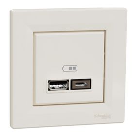 Schneider EPH2700323 Asfora 2li 2.4 Krem Çerçeveli USB Prizi