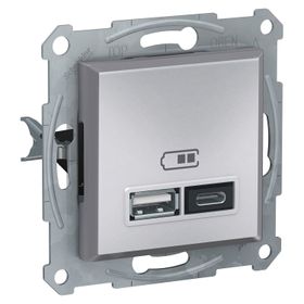 Schneider EPH2700361 2.4A Type A+C Çerçevesiz Asfora Plus Alüminyum USB Şarj Prizi