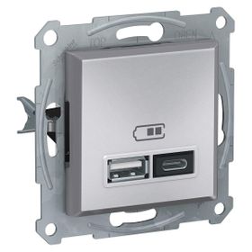 Schneider EPH2700361 2.4A Type A+C Çerçevesiz Asfora Plus Alüminyum USB Şarj Prizi