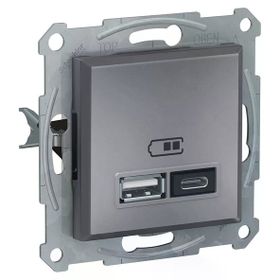 Schneider EPH2700362 2.4A Type A+C Çerçevesiz Asfora Plus Çelik USB Şarj Prizi