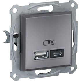 Schneider EPH2700362 2.4A Type A+C Çerçevesiz Asfora Plus Çelik USB Şarj Prizi