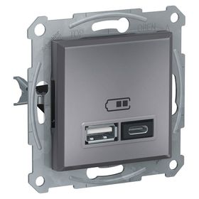 Schneider EPH2700362 2.4A Type A+C Çerçevesiz Asfora Plus Çelik USB Şarj Prizi