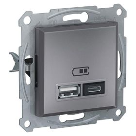Schneider EPH2700362 2.4A Type A+C Çerçevesiz Asfora Plus Çelik USB Şarj Prizi
