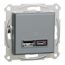Schneider EPH2700362 Asfora 2li 2.4 Çelik Çerçeveli USB Prizi