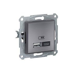 Schneider EPH2700362 Asfora 2li 2.4 Çelik Çerçeveli USB Prizi