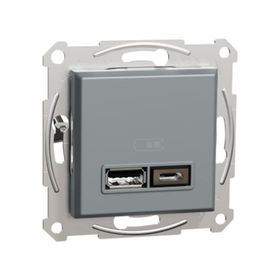 Schneider EPH2700362 Asfora 2li 2.4 Çelik Çerçeveli USB Prizi