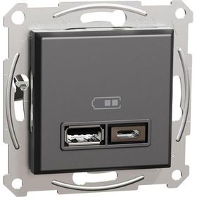 Schneider EPH2700371 Asfora 2li 2.4 Antrasit Çerçeveli USB Prizi