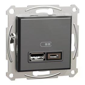 Schneider EPH2700371 Asfora 2li 2.4 Antrasit Çerçeveli USB Prizi