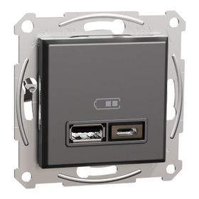 Schneider EPH2700371 Asfora 2li 2.4 Antrasit Çerçeveli USB Prizi