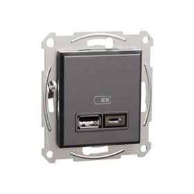 Schneider EPH2700371 Asfora 2li 2.4 Antrasit Çerçeveli USB Prizi