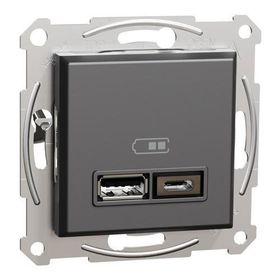 Schneider EPH2700371 Asfora 2li 2.4 Antrasit Çerçeveli USB Prizi