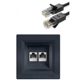 Schneider EPH4400171 Asfora Antrasit 2li RJ45 CAT5E Utp Telefon Data Prizi