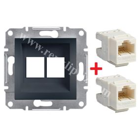 Schneider EPH4800171 Antrasit Asfora 2 Çıkışlı Data Prizi