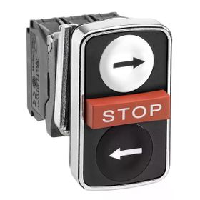 Schneider XB4BA711237 22 mm 1NA+1NK+1NA Beyaz Sağ Ok-Çıkık Kırmızı Stop-Siyah Sol Ok İşaretli Sıva Altı Buton