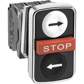 Schneider XB4BA711237 22 mm 1NA+1NK+1NA Beyaz Sağ Ok-Çıkık Kırmızı Stop-Siyah Sol Ok İşaretli Sıva Altı Buton