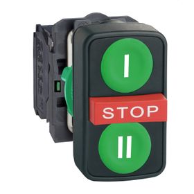 Schneider XB5AA731327 1NA+1NK+1NA 22 mm Sıva Altı Kırmızı Stop/Yeşil I-II İşaretli 3 Başlıklı Buton