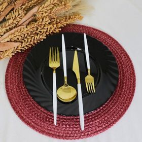 Schon Main Parlak Gold Beyaz 24 Parça 6 Kişilik Çatal Kaşık Bıçak Seti