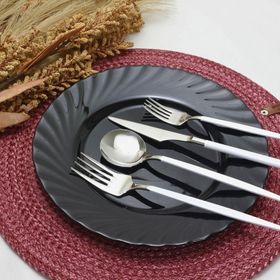 Schon Main Parlak Gümüş Beyaz 24 Parça 6 Kişilik Çatal Kaşık Bıçak Seti